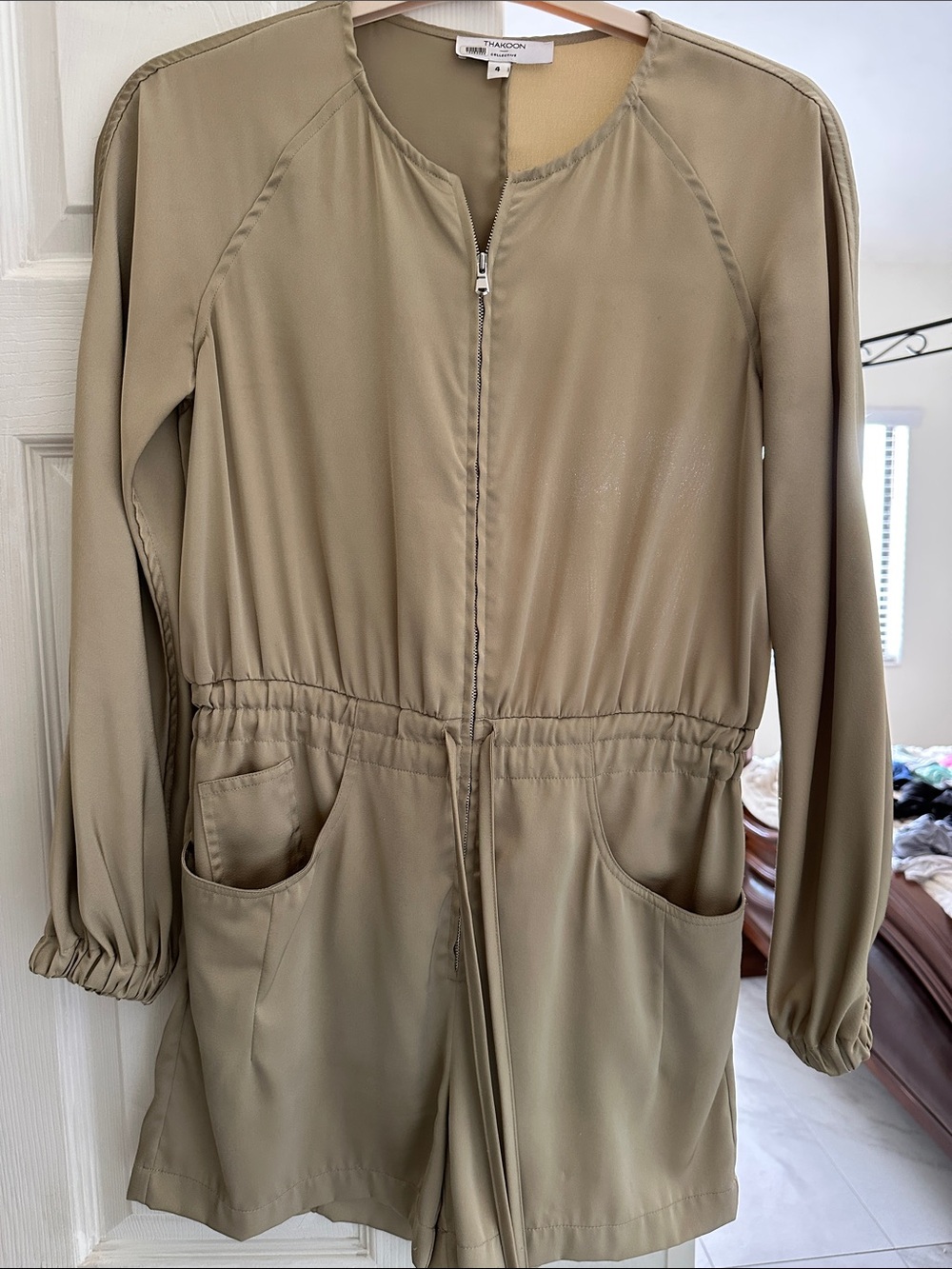 Thakoon Olive Green Long Sleeve Zip Front Romper